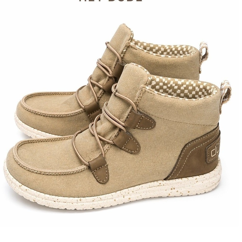 Hey Dude Scott Tan Khaki Mid Top Moc Toe Bungee Lace Boots Kids Size‎ 5